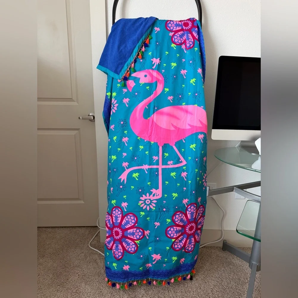 Flamingo Beach Towel with Tassels